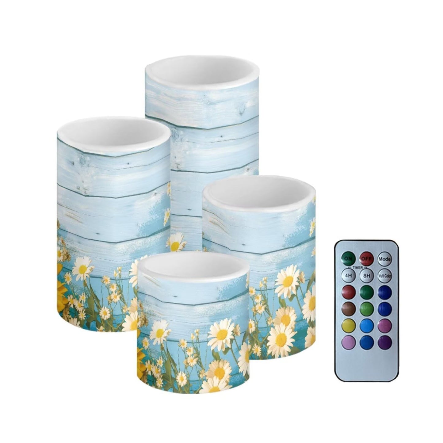 NETILGEN Blue Daisy Flower Flameless LED Candles with Remote Timer Control, Color Changing Flickering Pillar Candles Battery Operated
