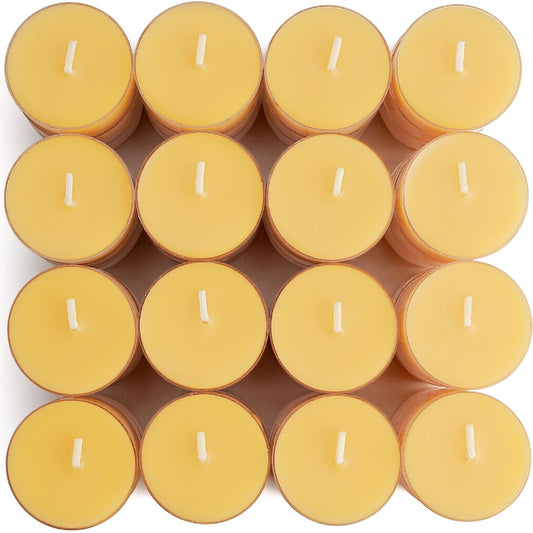 JONERAY 48 Packs Pure Beeswax Tealight Candles Bulk-4 Hour Burn Time,Unscented Natural Beeswax Tealights for Centerpiece Table (Yellow)