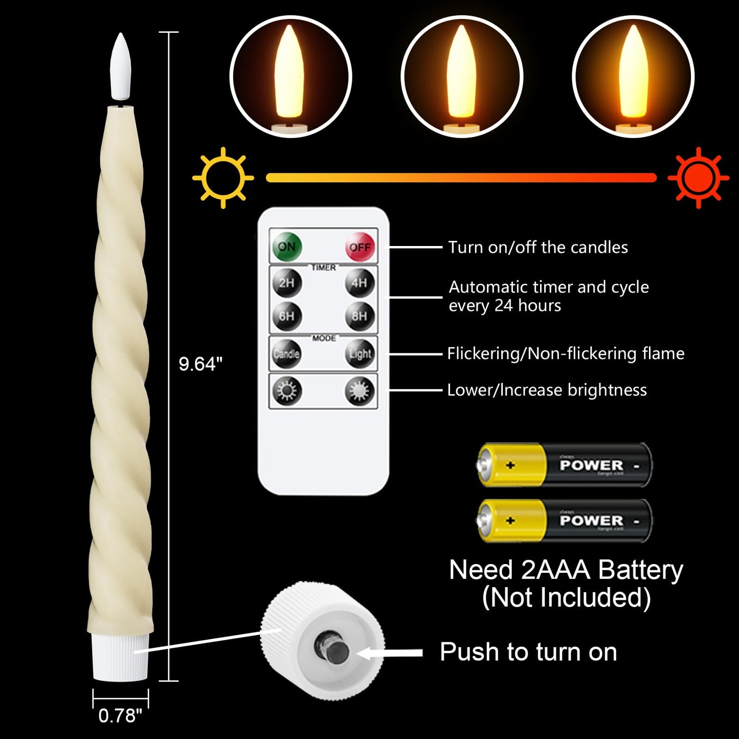 Wondise Flameless Taper Candles with Remote Timer, Real Waxy Ivory Battery Operated Candlesticks 3D Wick LED Candles for Halloween Christmas Holiday Wedding Decoration (2 Pack