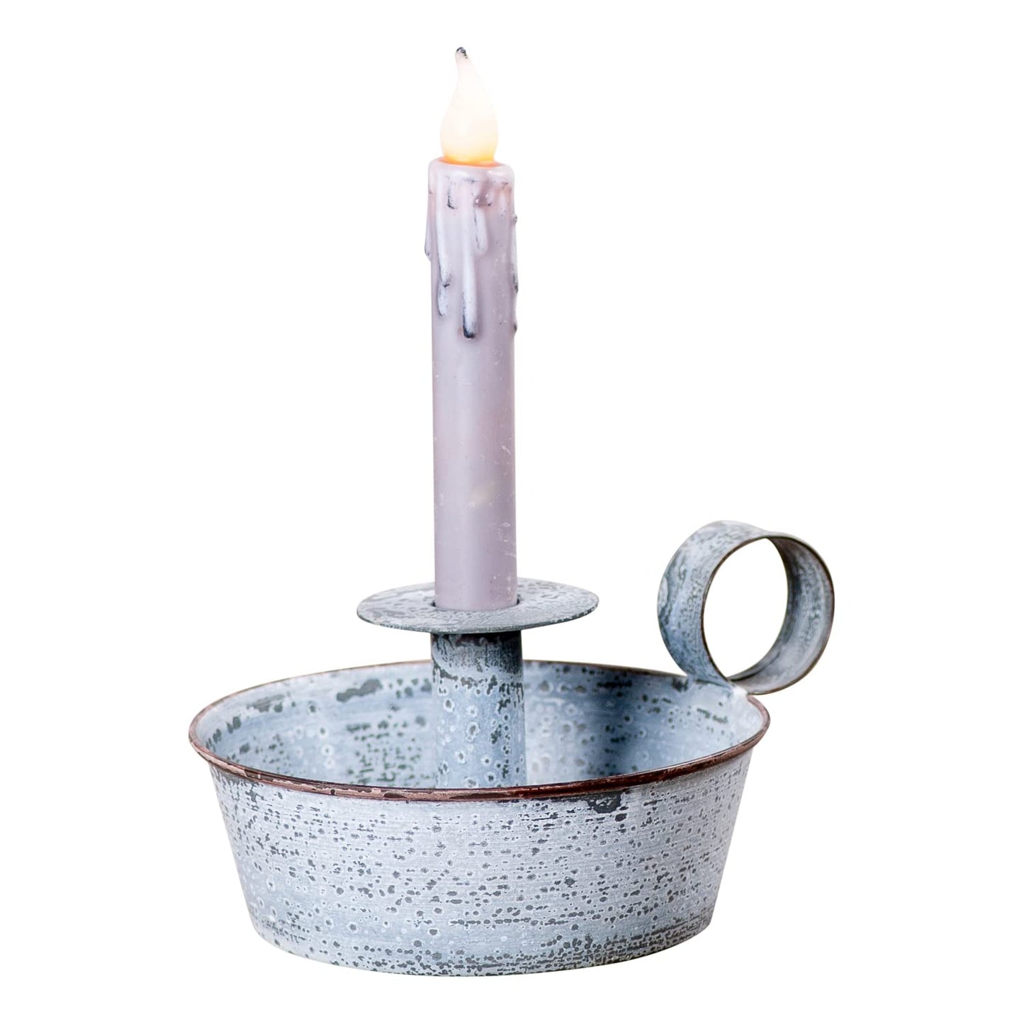 Irvin's Tinware, K19-20WZ, Tapered Pan Candle Holder in Weathered Zinc, Rustic Farmhouse Candle Holder