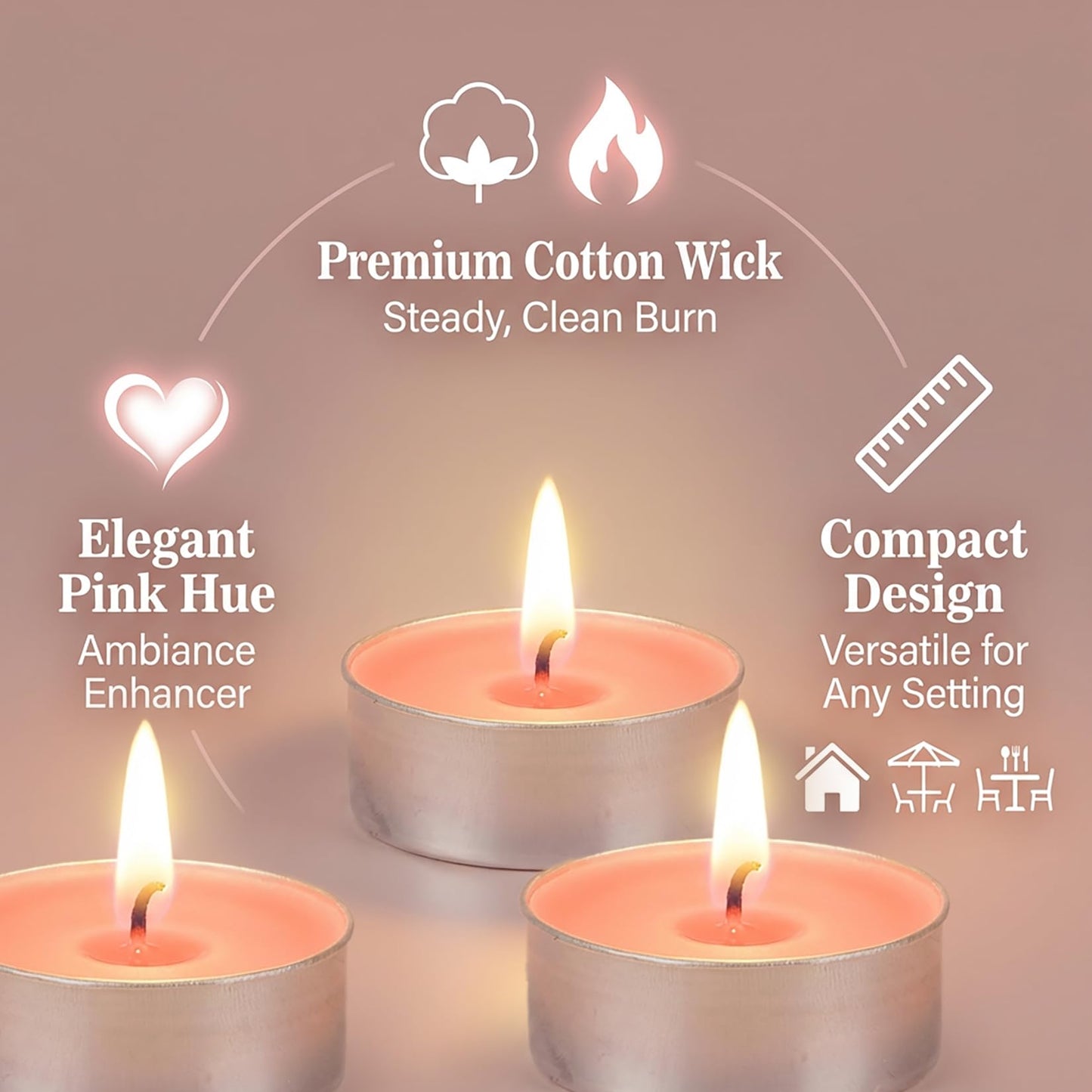 Pink Tea Lights Candles Set - MAQIHAN Mini Tealight Candles Votive Soy Candle with Cotton Wick for Home Decoration, Wedding, Emergencies, Shabbat, 25pcs