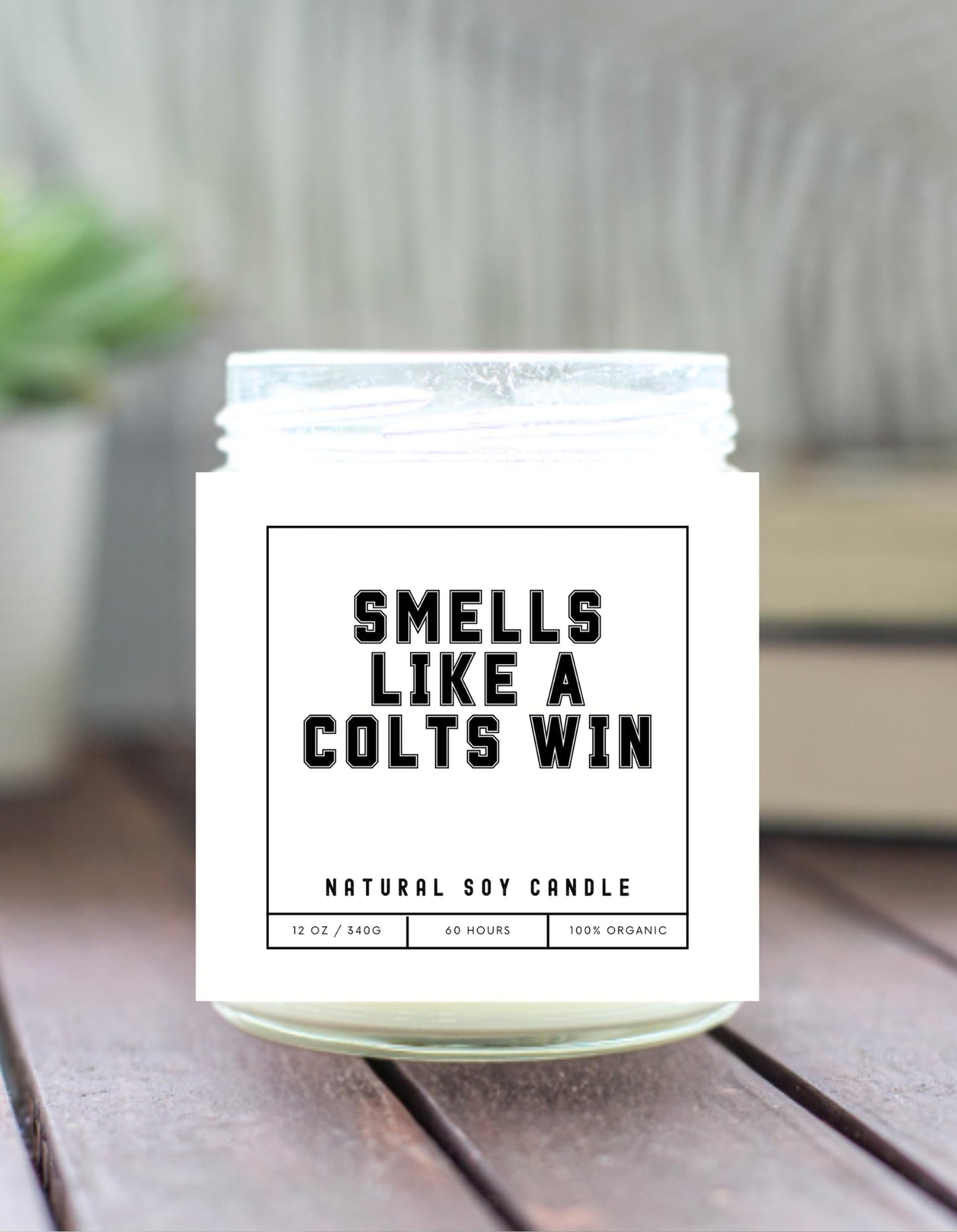 Smells Like a Colts Win Sports Candle - Scented Soy Wax Candle (8.0 oz) 50-60 Hour Burn Time, Cotton Wick, Frosted White Glass Jar, (Vanilla)