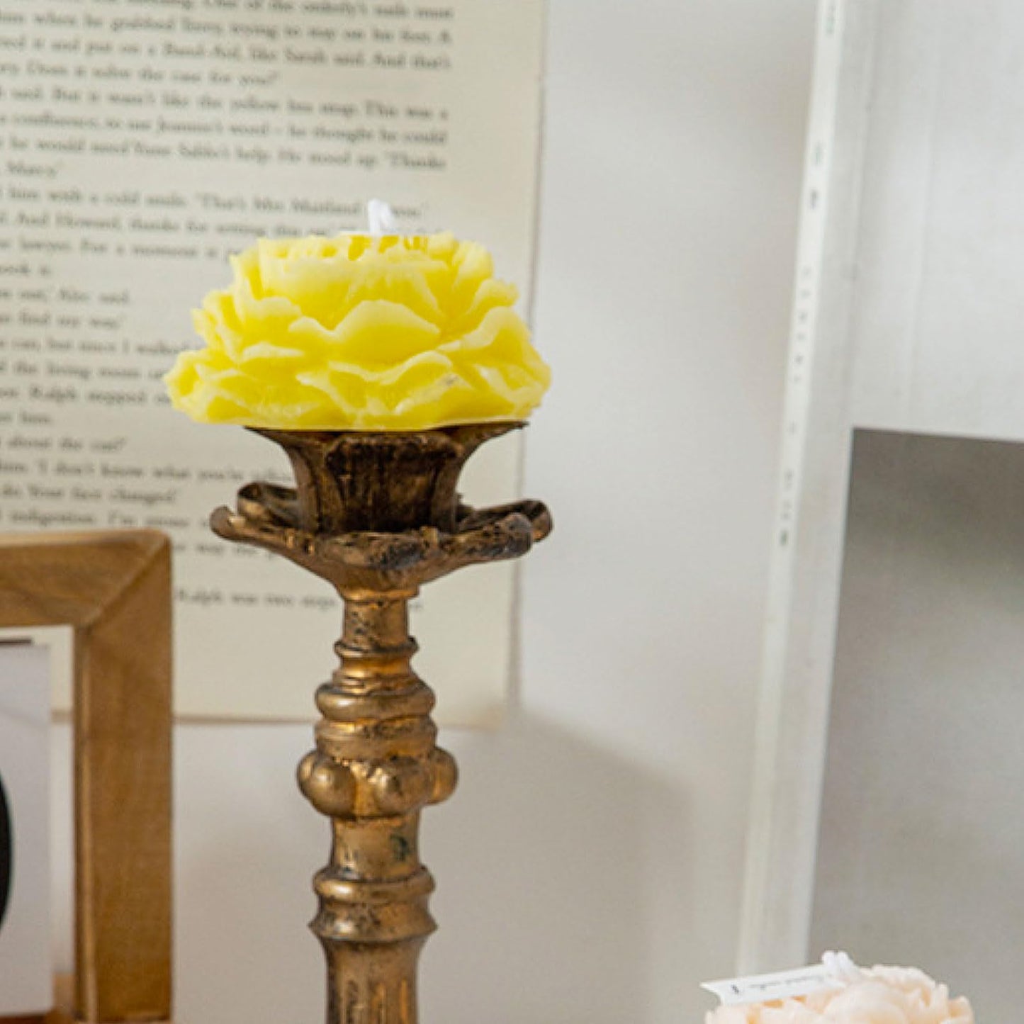 Peony Flower Shape Candles 1 Pack Soy Wax Decorative Candle for Bedroom Home Scented Candle Gift to Friends Family (Yellow)