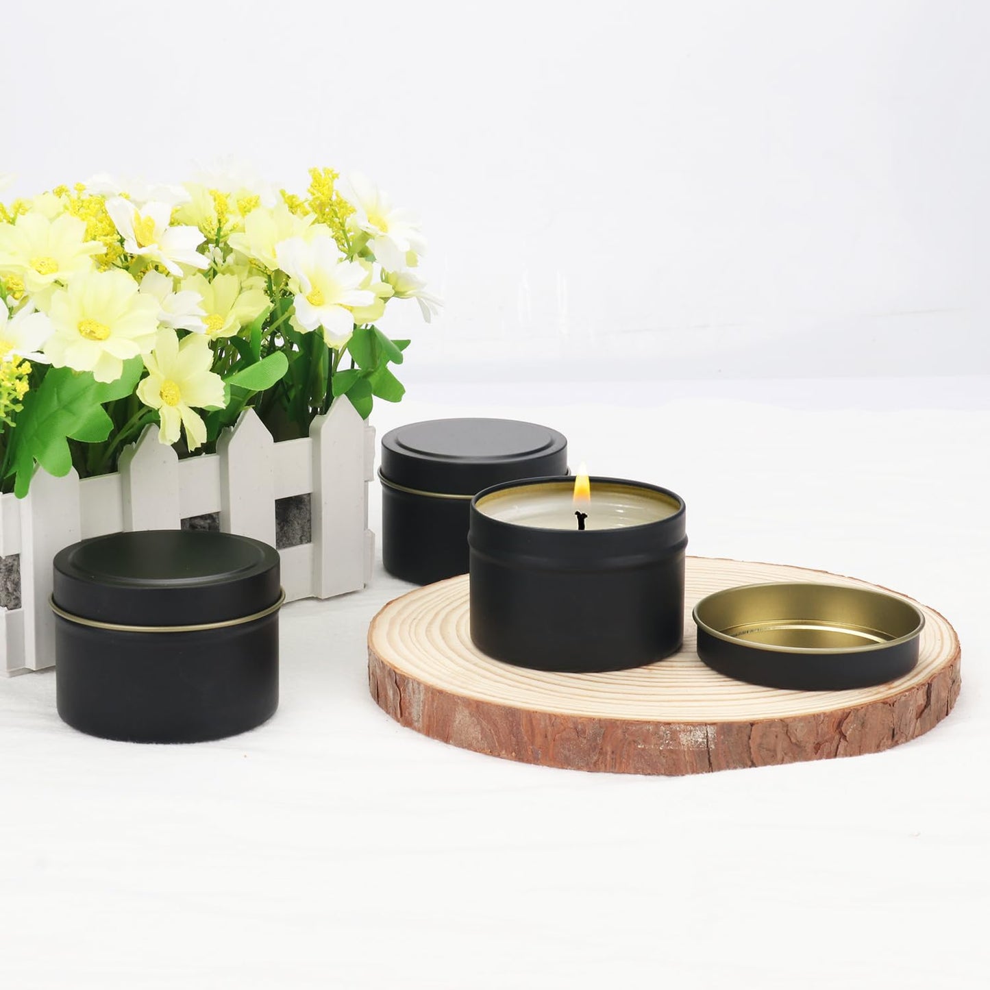 GENHAKON 48 Packs 4 oz Black Candle Tins, Bulk Candle Making Tins, Candle Jars, Candle Containers for Making Candles