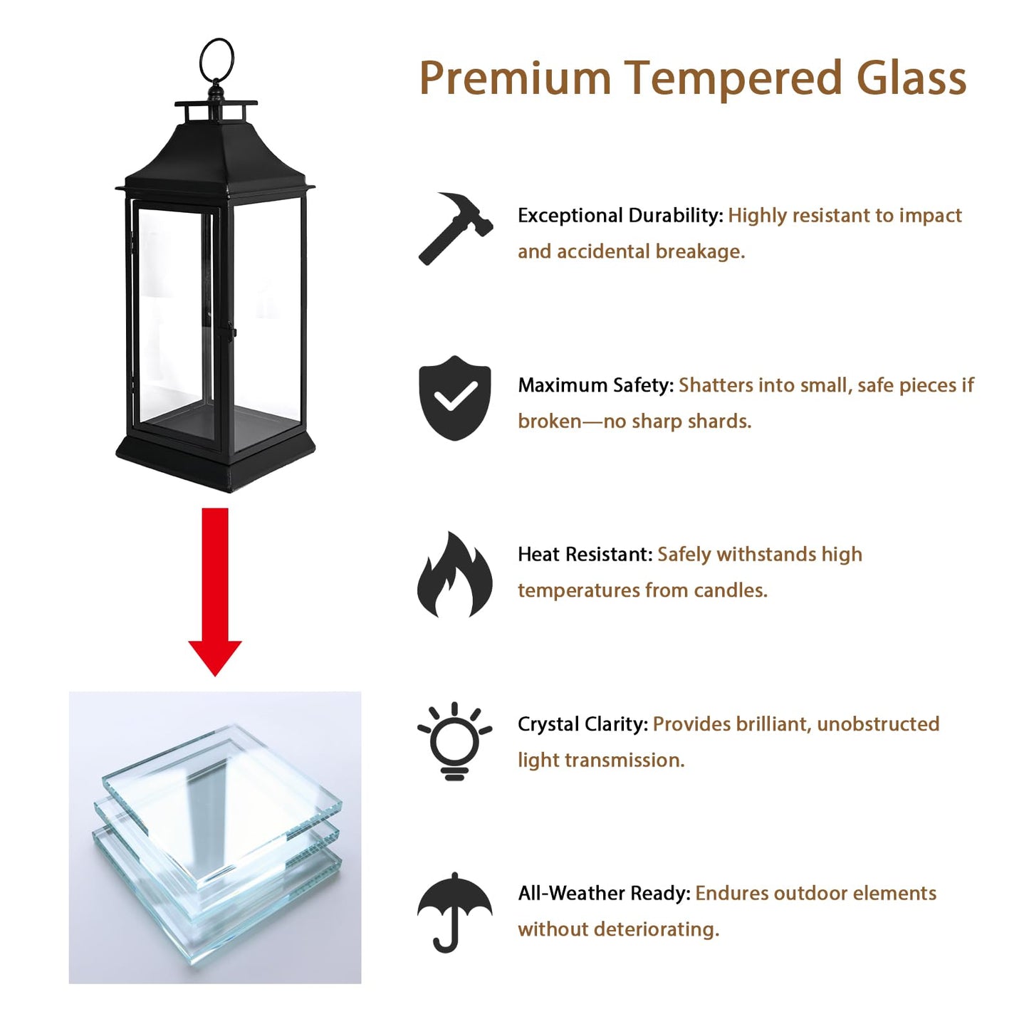 SwallowLiving Black Outdoor Lanterns Set of 2, 19.5" & 13.3" Farmhouse Large Metal Decorative Candle Lanterns with Tempered Glass for Patio, Fireplace, Table Centerpiece & Indoor Decor (No Candle)