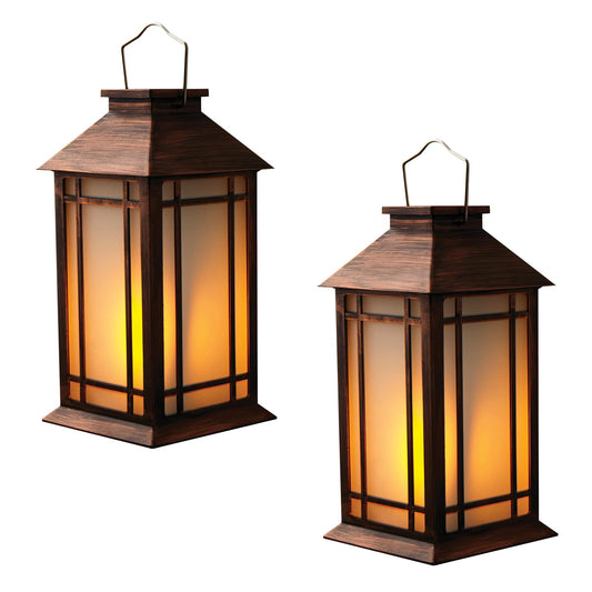 Bdor 2-Pack 13" Vintage Candle Lantern with Led Flameless Candle (6hr Timer) - IP65 Waterproof Battery Powered - Outdoor Patio Hanging Lanterns Decorative Tabletop Lanterns