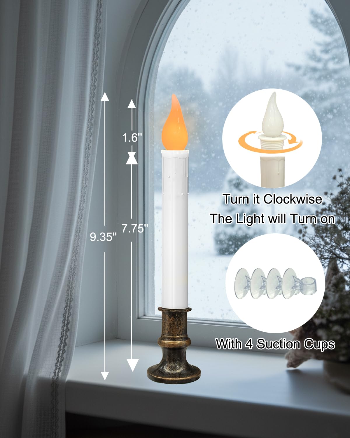 SUNSGNE Battery Operated Window Candles, Flameless Window Candles with Auto Timer for Holiday Home Table Christmas Decor, 4 Pack, Antique Bronze Base