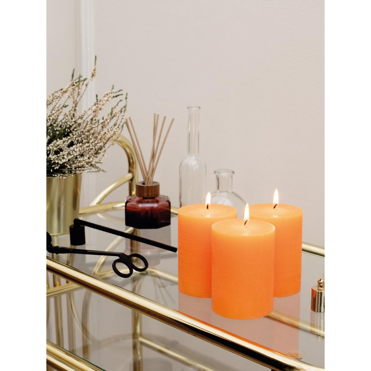 CANDWAX 3x4 inch Pillar Candles Set of 3 – Unscented Dripless Rustic Orange Candles for Fall Events, Halloween Decor, Thanksgiving Centerpieces, Wedding Décor