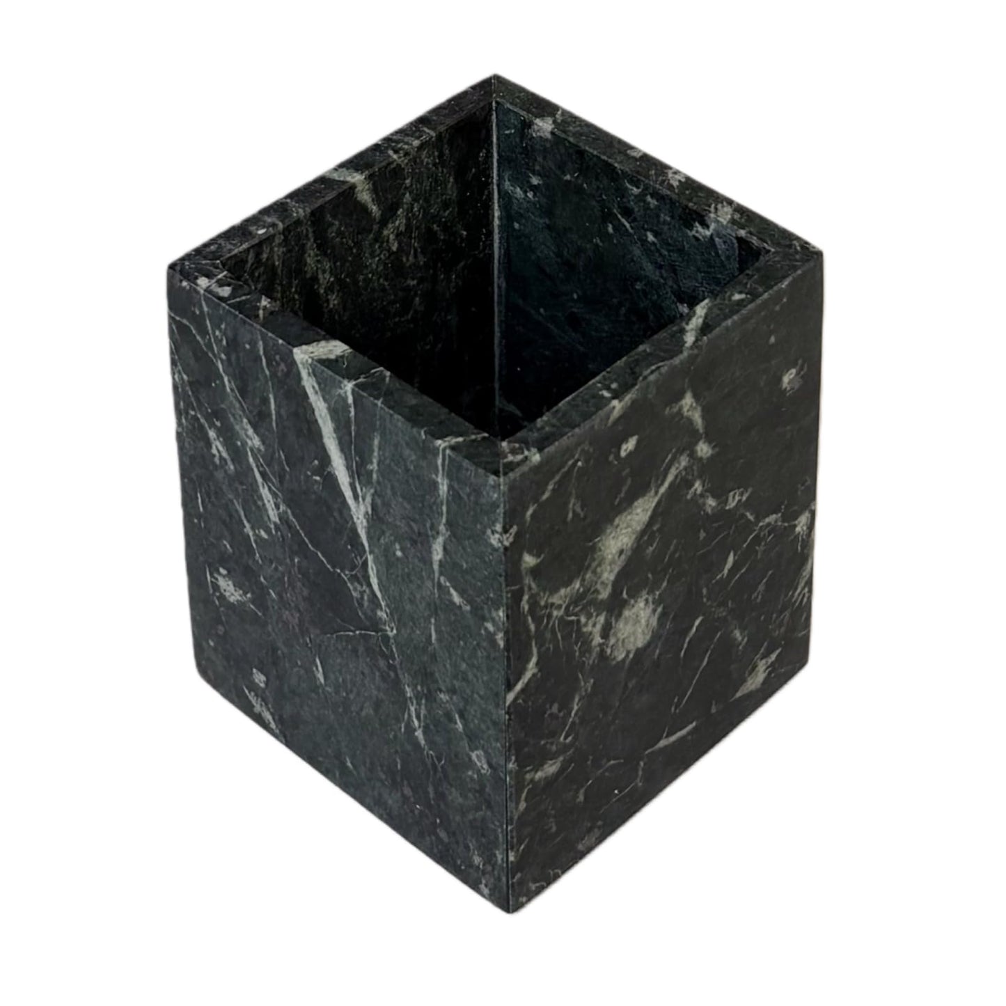 StonePlus Natural Marble Stone Square Storage Container Empty Vessel Holder Cup for Candle/Pens/Sundries items (Dark Flower Green)