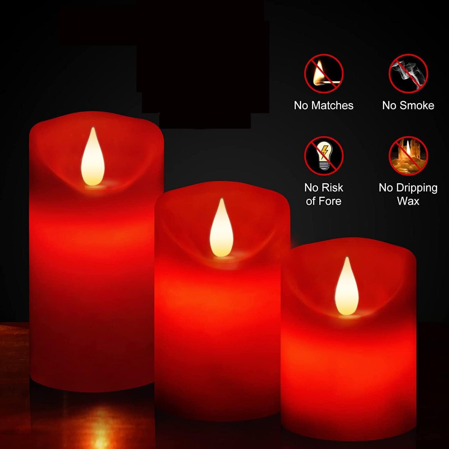 Tappovaly Flameless LED Battery Operated Candles,3Pack Flickering Realistic Pillar Electric Powered Real Wax Candle with Remote Control and Cycle Timer for Halloween,Wedding,Fall,Home Decoration(Red)