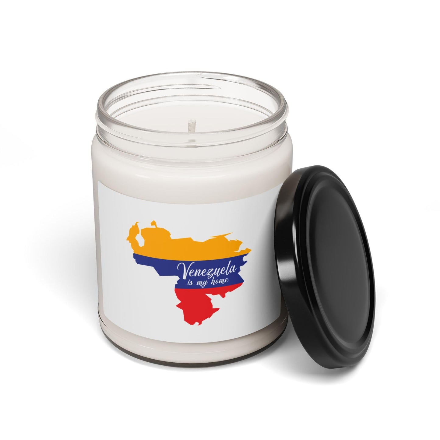 Venezuela is My Home Candle – Glass Jar with Flag-Colored Map & Script, Gift of Latin Pride & Identity