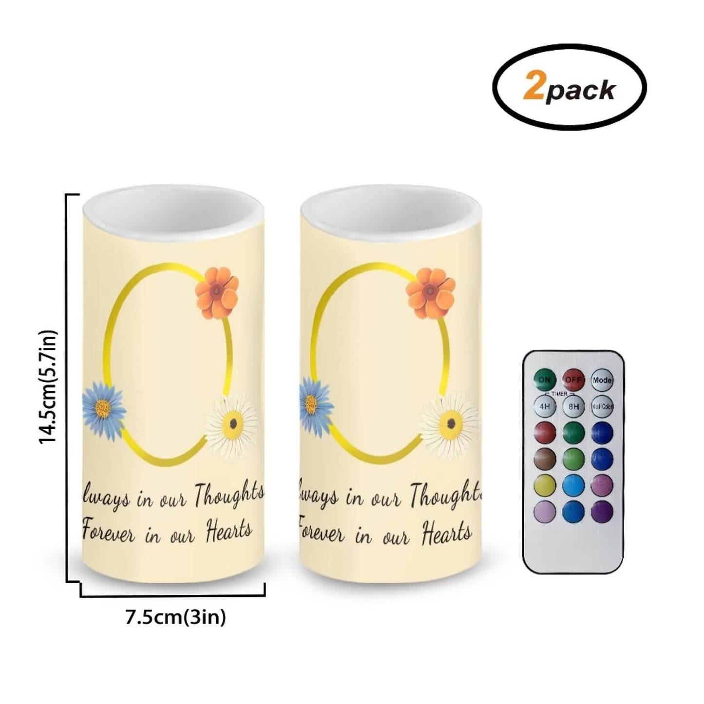 Luarisgur Personalized LED Memorial Candle for Loss of Loved One 2 Pack 6 x 3 inch Flameless Candles Biege Battery Operated Candles with Multicolor Timer Remote Control Flameless LED Fake Candles