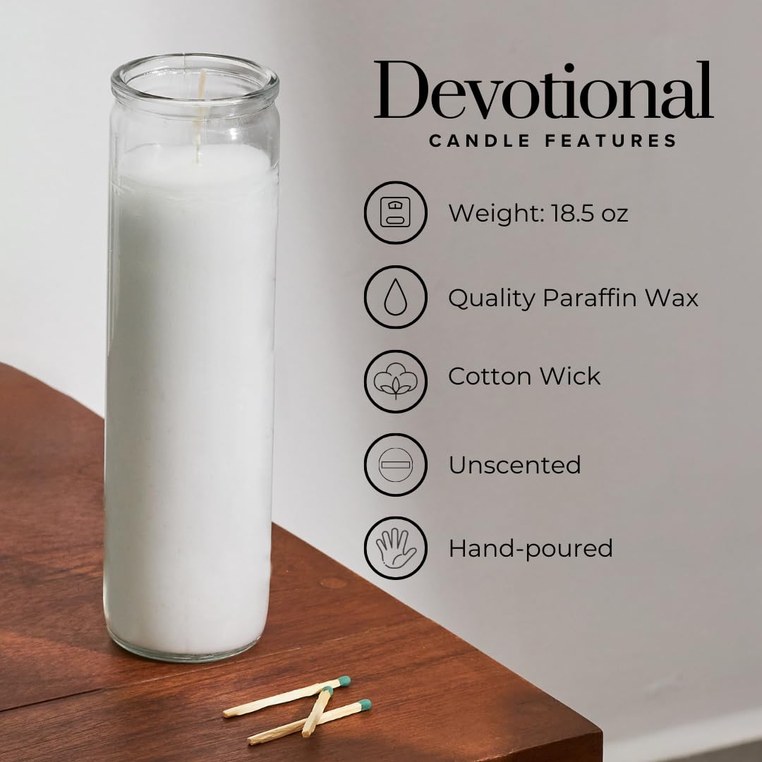 Simply Soson 2x8 inch White Devotional Candles in Glass Jar - 6 Pack - 90 Hours – Prayer Candle - Tall Pillar Candles for Religious, Memorials, Party Decor