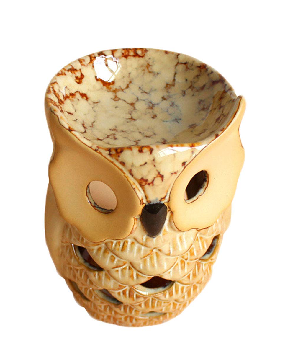 MONMOB 4.7 Inch Ceramic Owl Oil Warmer Aromatherapy Burner/Tea Light Candle Holder Oil Burner/Essential Oil Warmer Candle Holder/Wax Warmer Ideal Gifts for Women, Mom or Birthdays