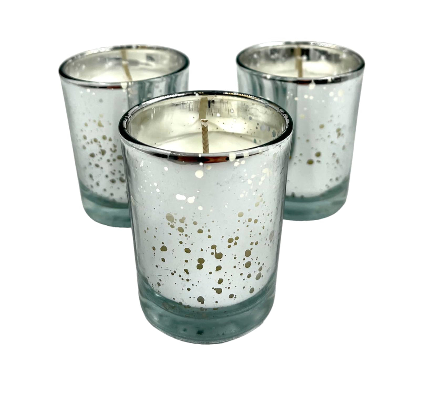 Mister Candle Unscented Silver Mercury Glass Votive Candles, 2" Filled Candle Jars for Centerpieces, Wedding Décor, Events, Home & Party Ambiance, Set of 12