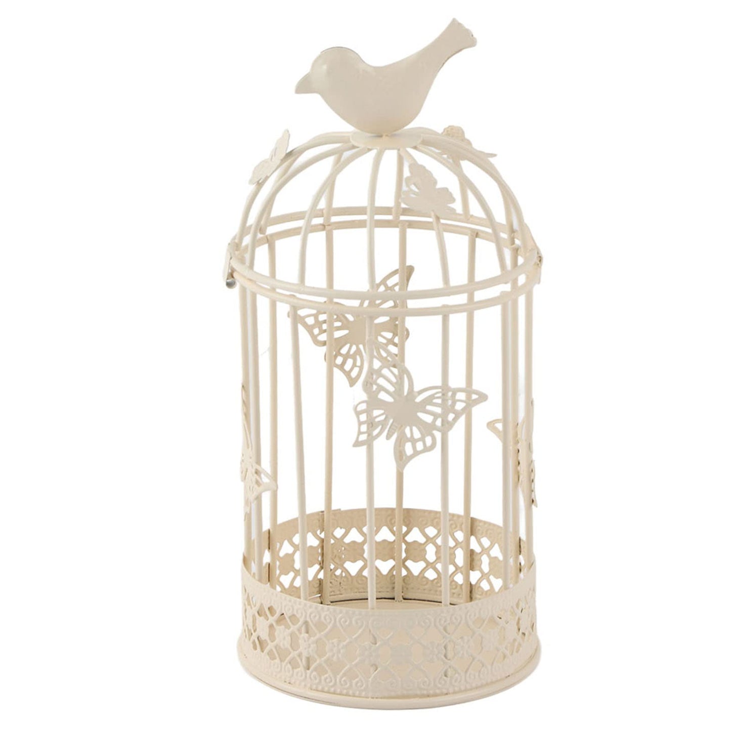 Kikumi Decorative Metal Candlestick for Table Centerpiece, 9.1 X 3.9 Inch Hollow Cage Shape Candlestick Bird Decoration Candlestick for Home Decoration (White)