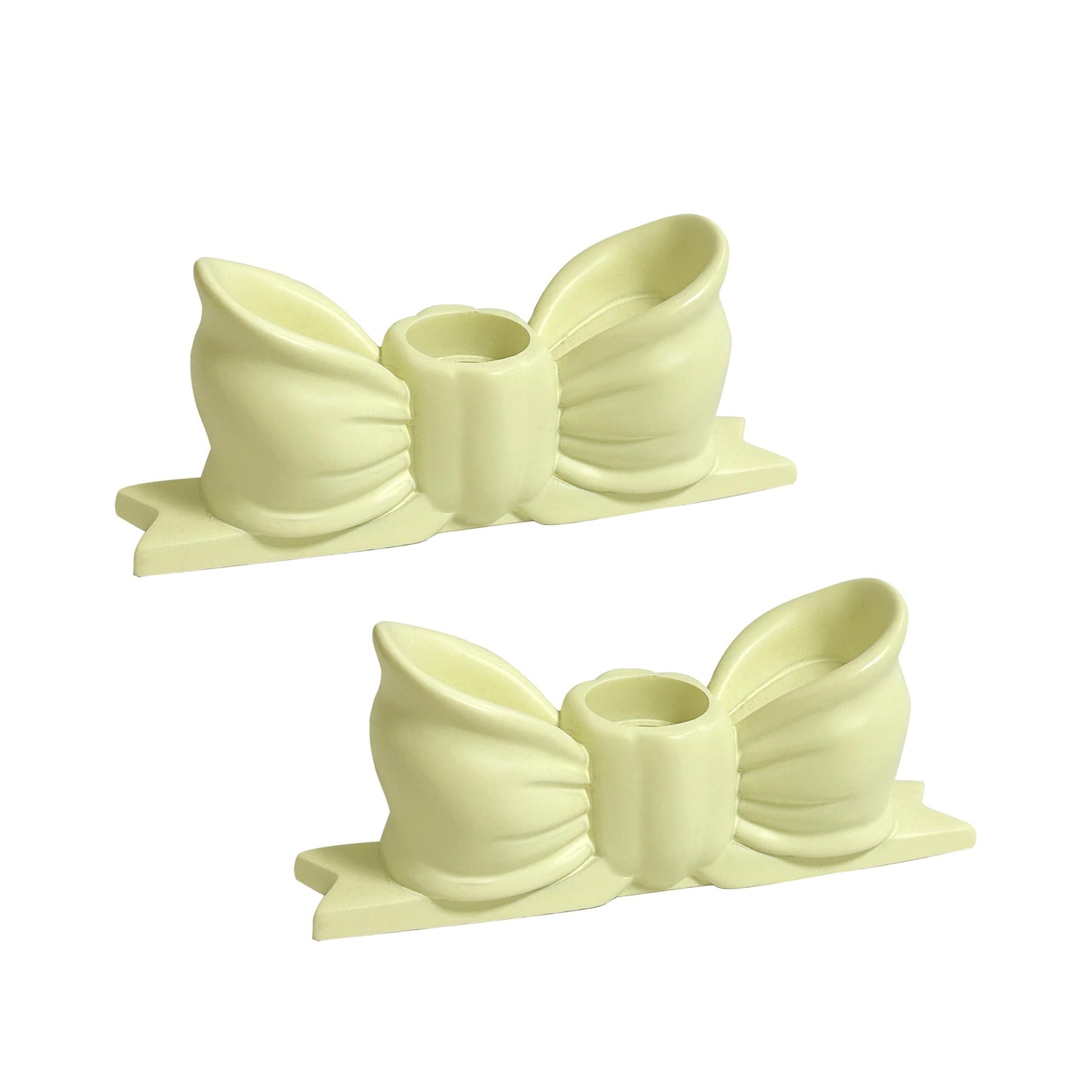 Candle Holder Set of 2, Yellow Bow Candlestick Holders Fit 0.59 Inch Candles, Gypsum Candelabra Decorative Candle Stand Centerpiece for Table Wedding Dinning Party