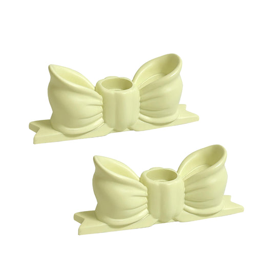 Candle Holder Set of 2, Yellow Bow Candlestick Holders Fit 0.59 Inch Candles, Gypsum Candelabra Decorative Candle Stand Centerpiece for Table Wedding Dinning Party