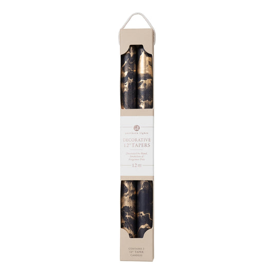 Northern Lights Candles - Premium Decorative Tapers - 12" 2PK - Graphite w/Gold - 73309