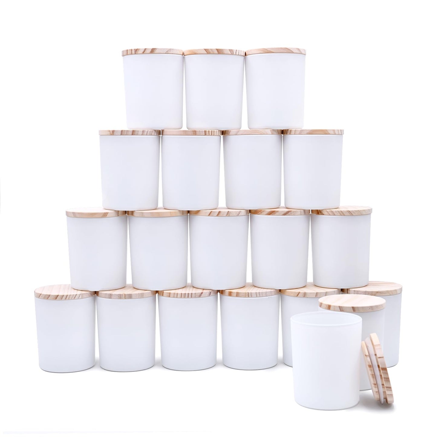 SHOWIN Thick Candle Jars for Making Candles 20 Pcs, 7 OZ Empty Jars with Wood Lids for Candle Making, Sample Container, Matte White