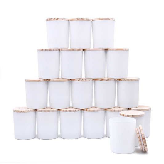 SHOWIN Thick Candle Jars for Making Candles 20 Pcs, 7 OZ Empty Jars with Wood Lids for Candle Making, Sample Container, Matte White