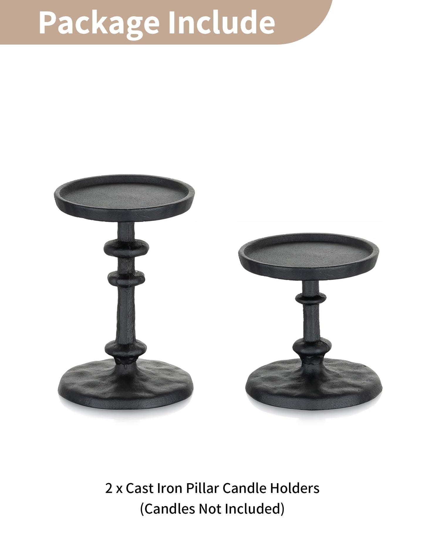 NUPTIO Pillar Candle Holder Black: Solid Cast Iron Candle Stand for 3 Inch Pillars - Handcrafted Hammered Candleholder for Thanksgiving Christmas Fireplace Mantle Decor