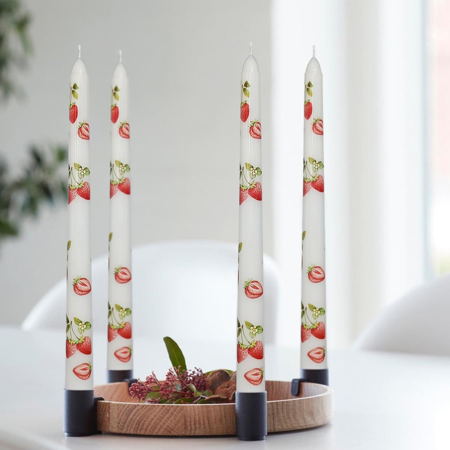 Taper Candles 10 Inch Print Candle Handmade Unscented Strawberry Long Candles 2 Pack Twisted Candlesticks for Wedding Home Decoration Gifts