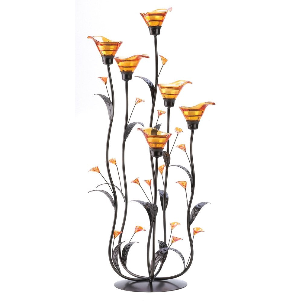 Gifts & Decor Amber Calla Lily Flower Bunch Tealight Candle Holder