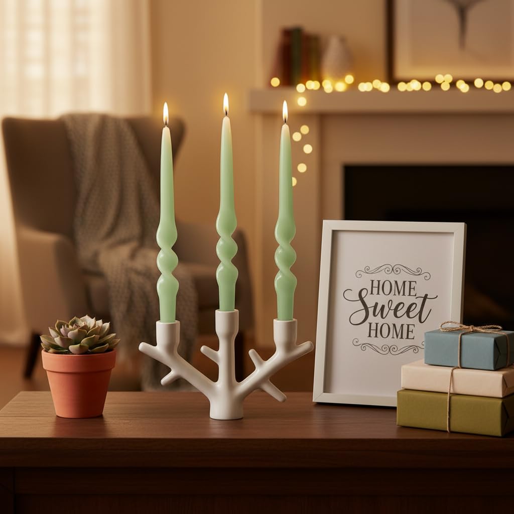 Green Spiral Taper Candles Long Twisted Candlestick Unscented Candle Stick Unique Tapered Candle for Dinner Home Decor Wedding Party Church