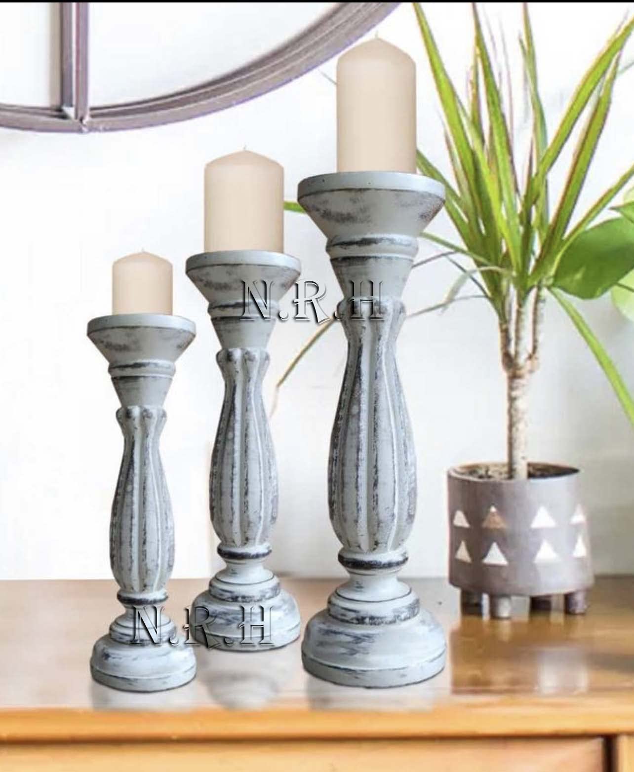 Set of 3 Wooden Pillar Candle Holders, Ideal for LED and Pillar Candles, Gifts for Wedding, Party, Home, Spa, Reiki, Aromatherapy, Votive Candle Gardens