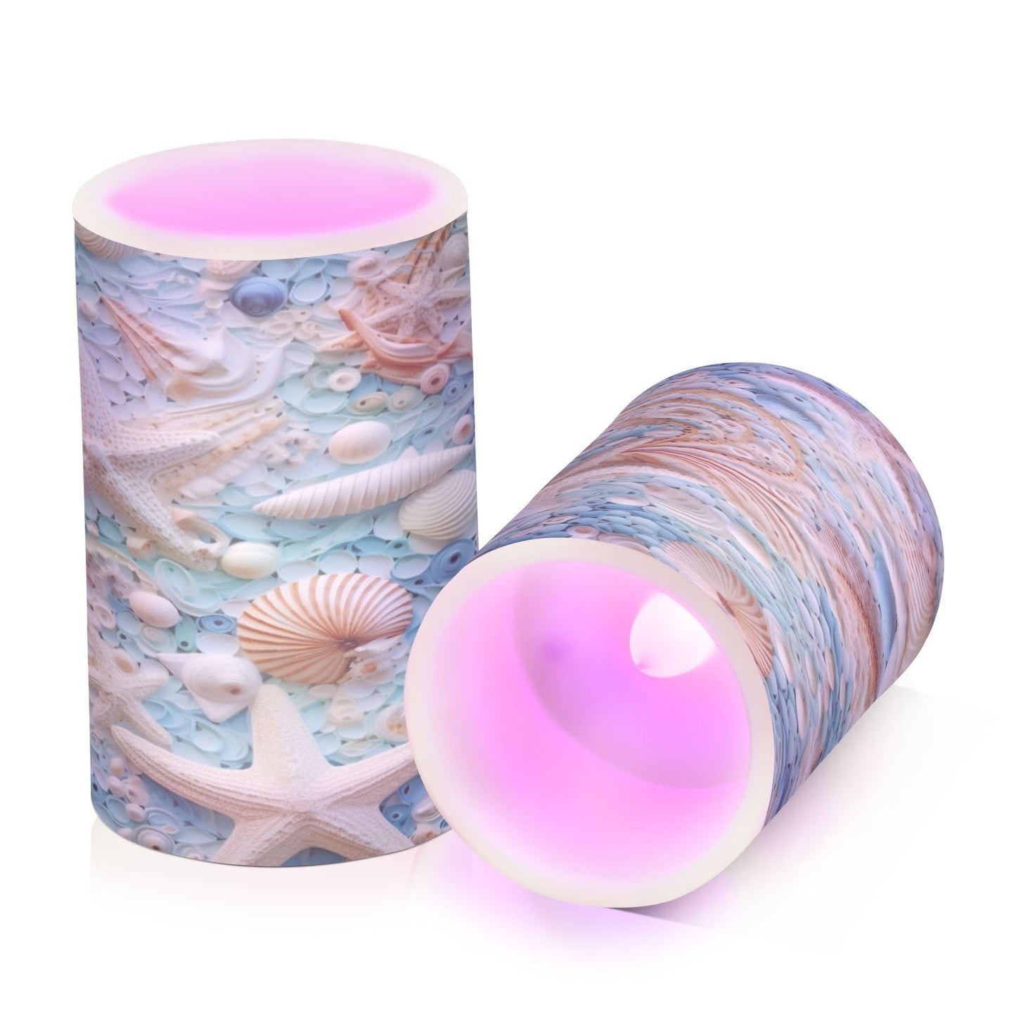 BOENLE Flickering Flameless Candles, Starfish Seashell LED Candles with Remote Timer, Set of 2 Battery Operated Candle for Valentine Wedding Birthday