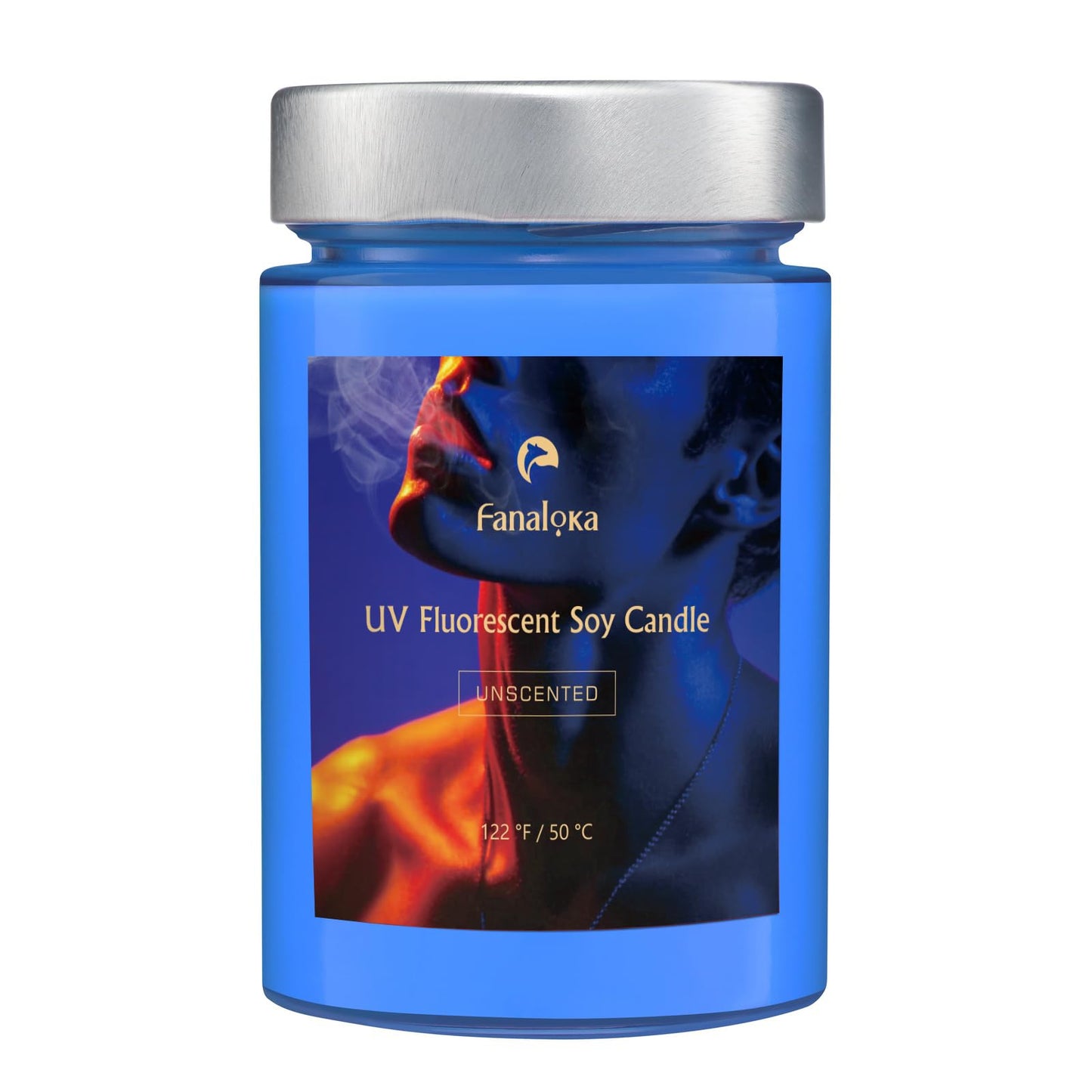 UV Fluorescent Soy Wax Low Temperature Candles, Low Heat Body Safe Candle for Night Party, Unscented, 122 °F, 11 oz, Peelable Wax (Blue)