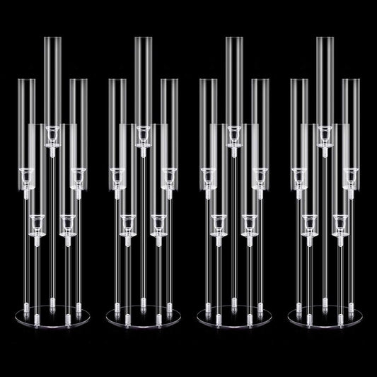 DIWNELEM 4Pcs Acrylic Candelabra Centerpieces for Wedding 5 Arm Clear Candle Candlesticks Holders 25.5" Tall Crystal Taper Candlestick with Shade Fit 0.87'' Led Candle for Christmas Party Home Decor