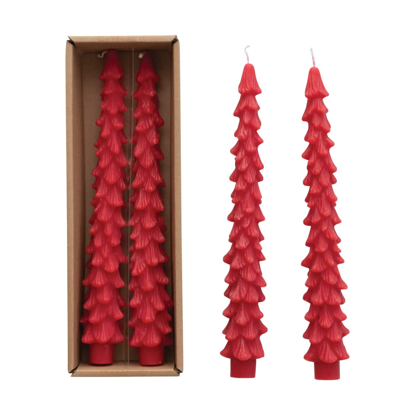 Creative Co-Op Unscented Tree Shaped Taper Candles, Holly Berry Red