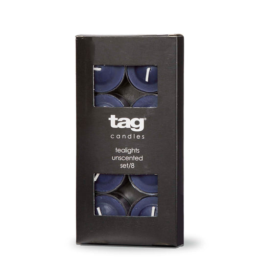 tag Color Studio Tealight Candles Set of 8 Navy Smokeless Paraffin Wax Burn Time 3 Hrs Blue