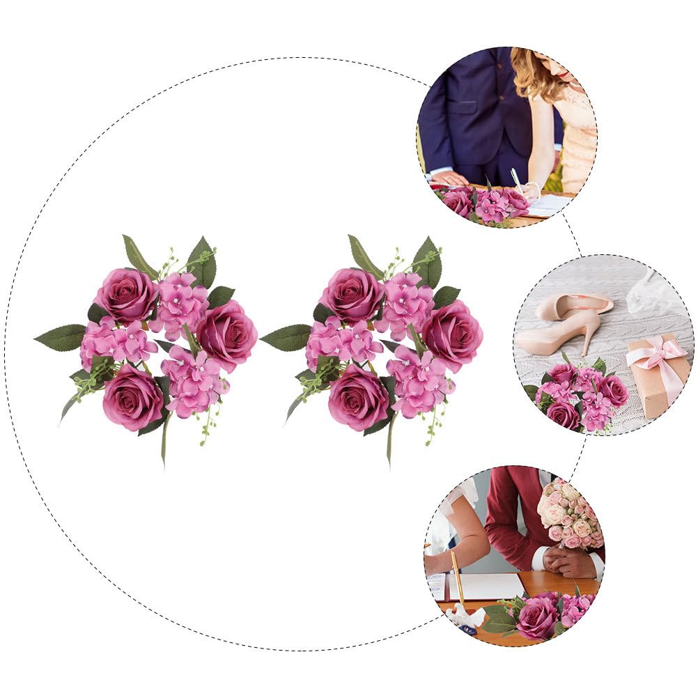 GOOHOCHY 2Pcs Floral Candle Rings Artificial Rose Wreaths for Wedding and Home Table Decoration Rustic Centerpieces for Pillar Candles for Parties and Events