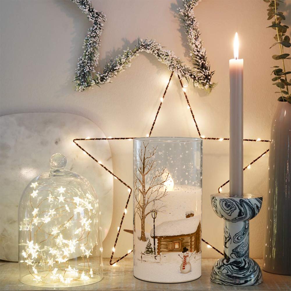 Lasumora Snowman Glass Flameless Candles with Remote Timer, Real Wax LED Pillar Candles Flickering, Battery Operated 3D Wick Candles for Home Décor Christmas Gifts (Pack of 3, D3” x H 4” 5” 6”)