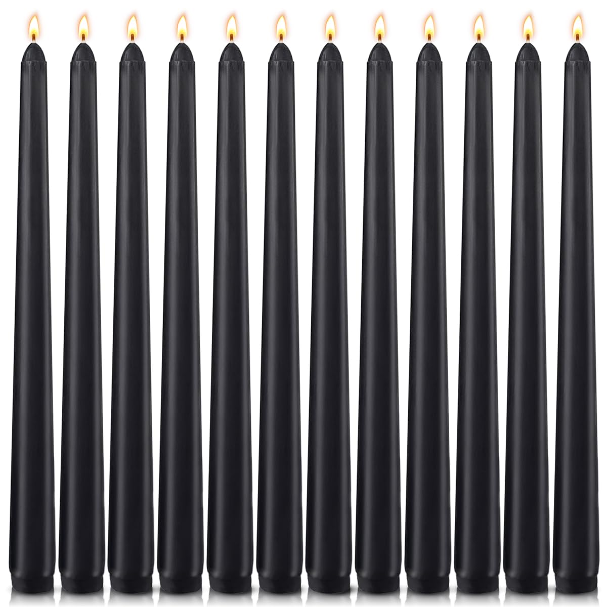12-Pack Black Taper Candles, 10 Inch Unscented Dripless Candlesticks, Long-Lasting Burn Time of 7-8 Hours, Perfect for Halloween Decor Parties Meditation and Home Ambiance