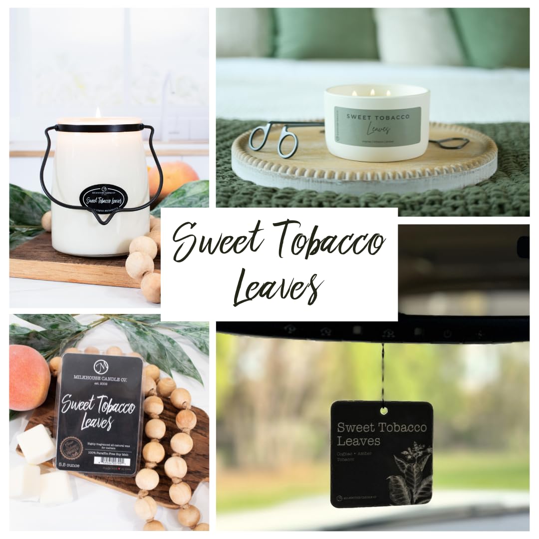 Milkhouse Candle Company Sweet Tobacco Leaves Soy Candle - Honey | Tobacco | Teakwood Scented - 10 oz Signature Statement with Lid, 20+ Hour Burn Time, Made in the USA