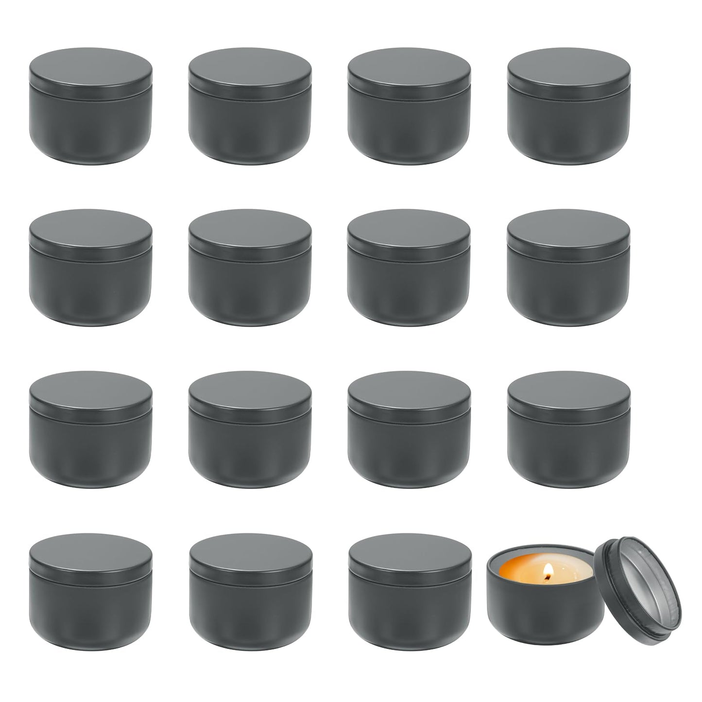 MECCANIXITY 3oz Candle Tins, 16pcs Metal Candle Tins Jars with Lids Round Empty Tin Can Containers Bulk for Storage Tea and Making DIY Arts Crafts Christmas Gifts, Grey