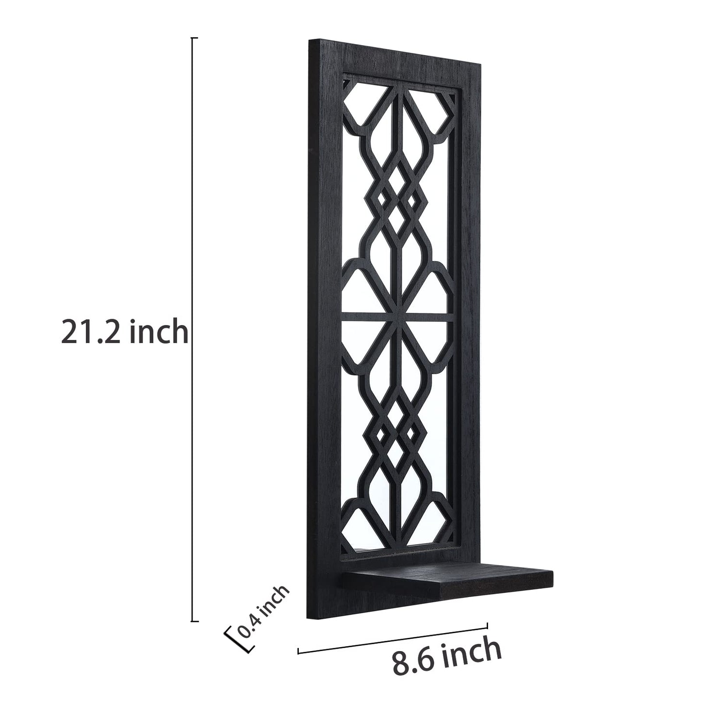 ZEXUIRU 2 Set Rustic Candle Sconces Living Room Bedroom Entryway Wood Mirrored, Farmhouse, Carved Frame Wall-Mount Wooden Candle Holders Wall Decor Hanging Handmade Holder - Black