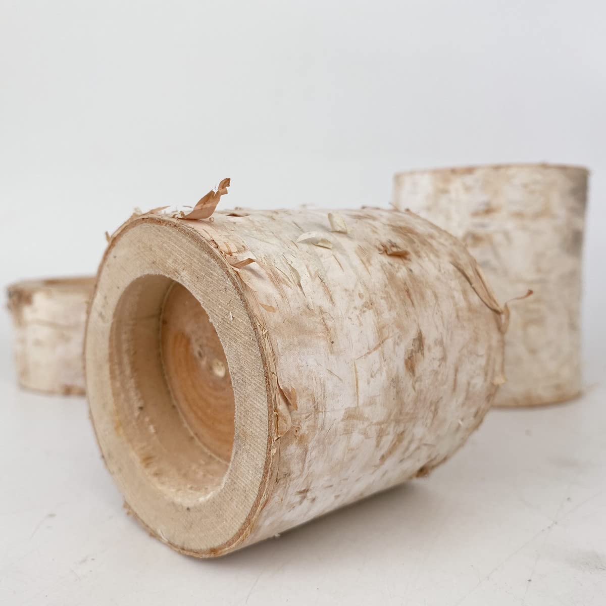 Rustic Wedding Birch Log Tealight Candle Holder Wood Table Decor Wooden Candle Holder Party Decoration (Pack of 3(Assorted Height))