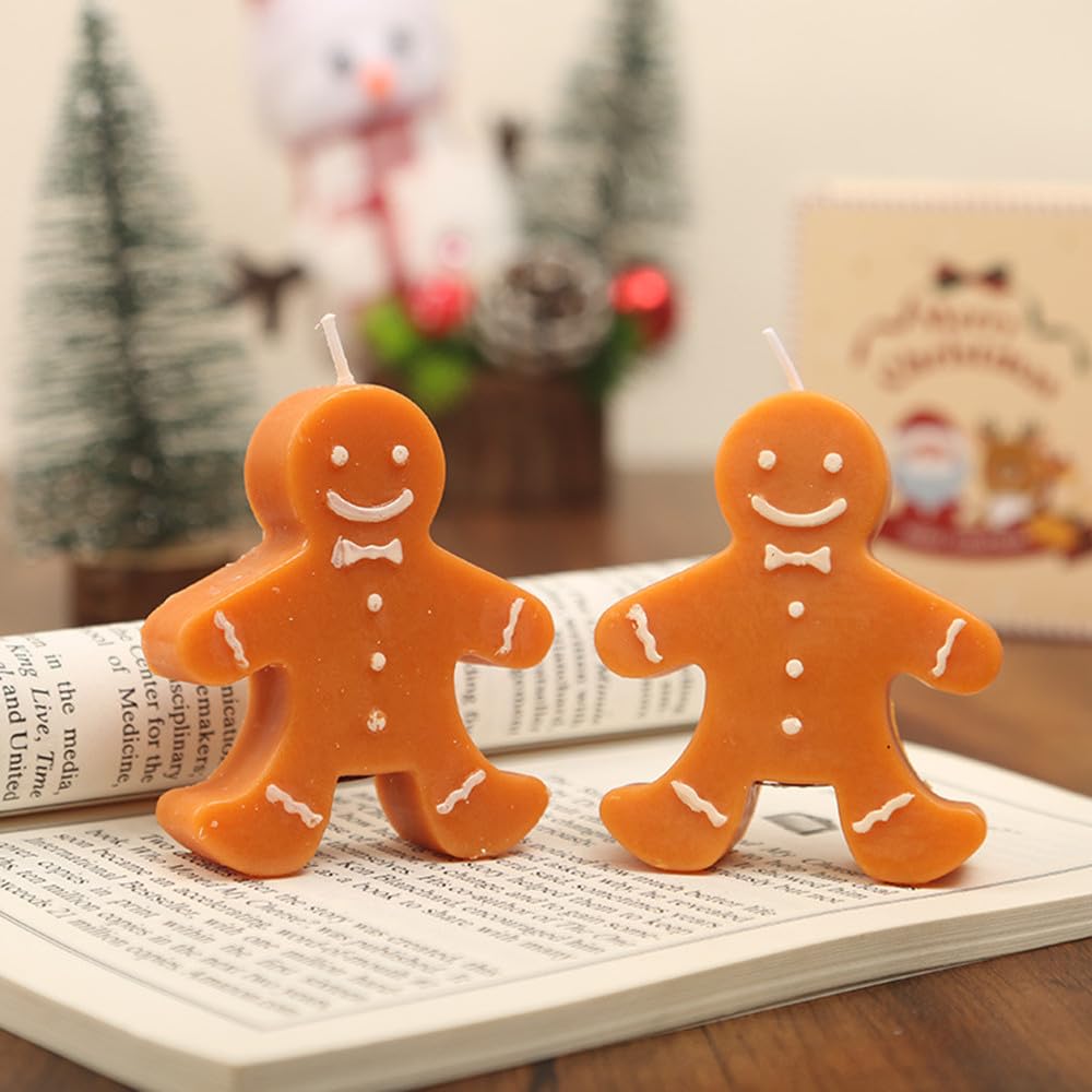 3 Pack Gingerbread Man Shaped Scented Candle, Aesthetic Aroma Soy Wax Christmas Decorative Candle, for Prefect for Christmas Eve Party Decoration and Gift