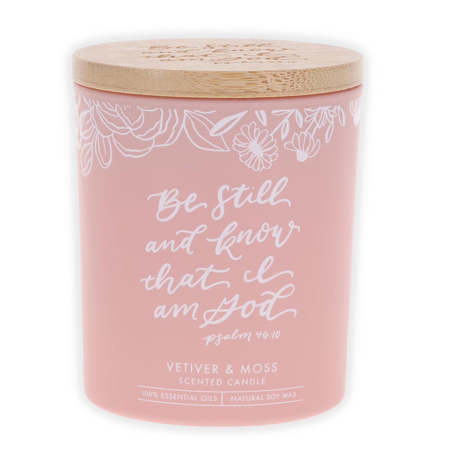 Christian Art Gifts Soy Wax Scented Candle: Be Still & Know Bible Verse, Vetiver & Moss Scent, Pure Essential Oils, 4.5 oz, Up to 20 Hours Burn Time, Glass Jar w/Bamboo Lid, Women's Encouragement Gift