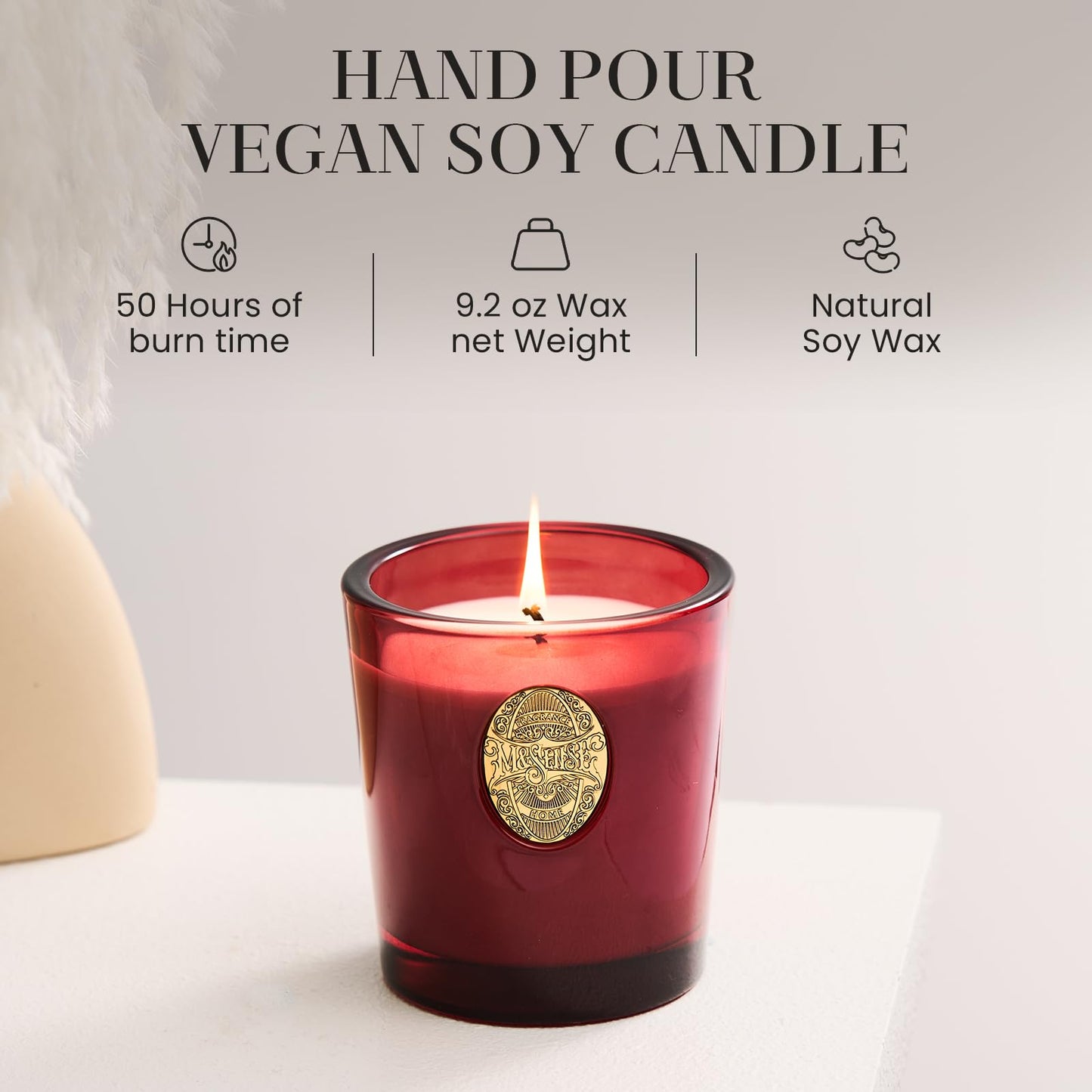 M&SENSE Natural Soy Candle | Wild Rose & Red | 9.2 oz, 50H Burn Time | Candle Gift for Her | Scented Candle for Valentine’s Day