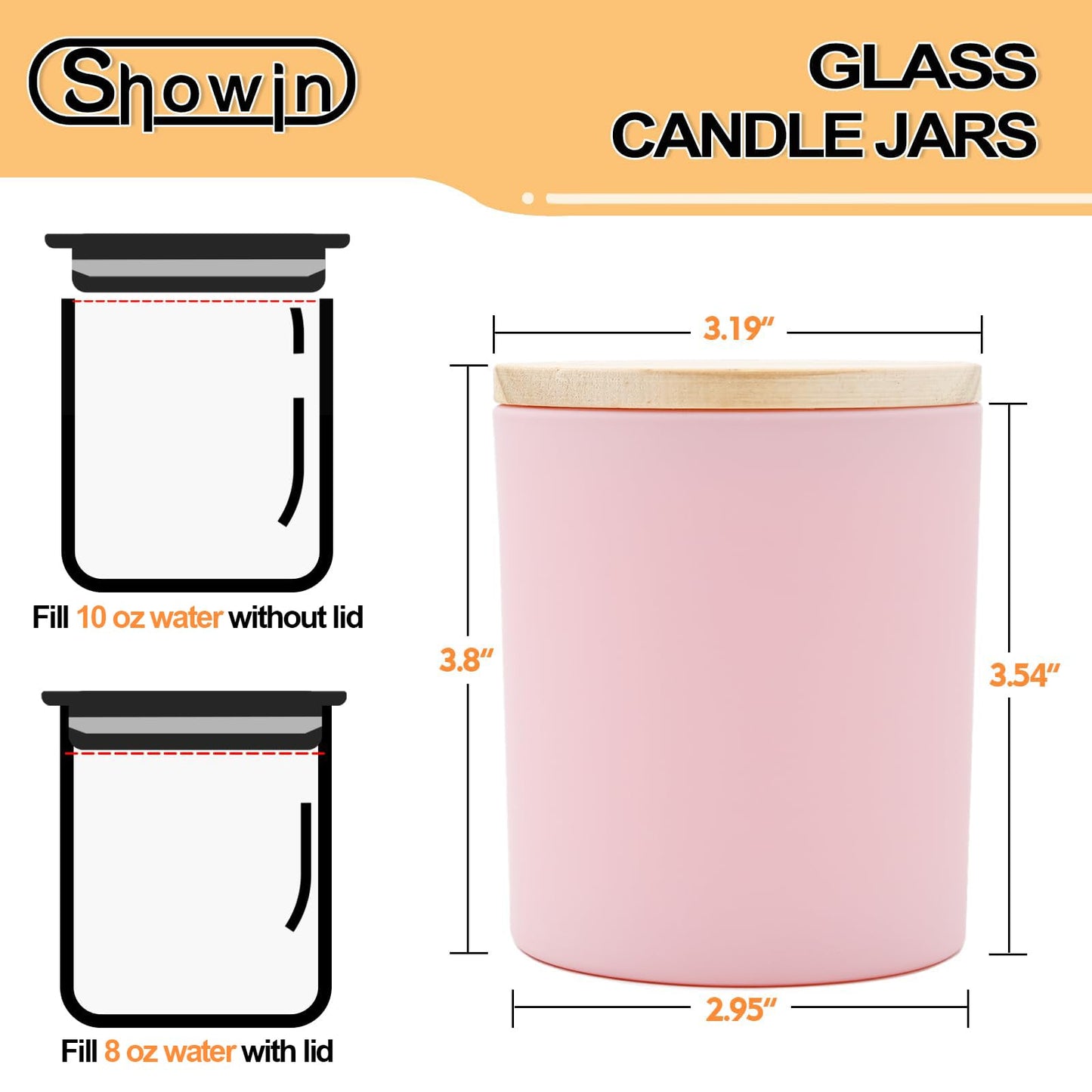 SHOWIN 10 OZ Thick Candle Jars for Making Candles 15 Pcs, Empty Jars with Wood Lids for Candle Making, Sample Container, Matte Pink