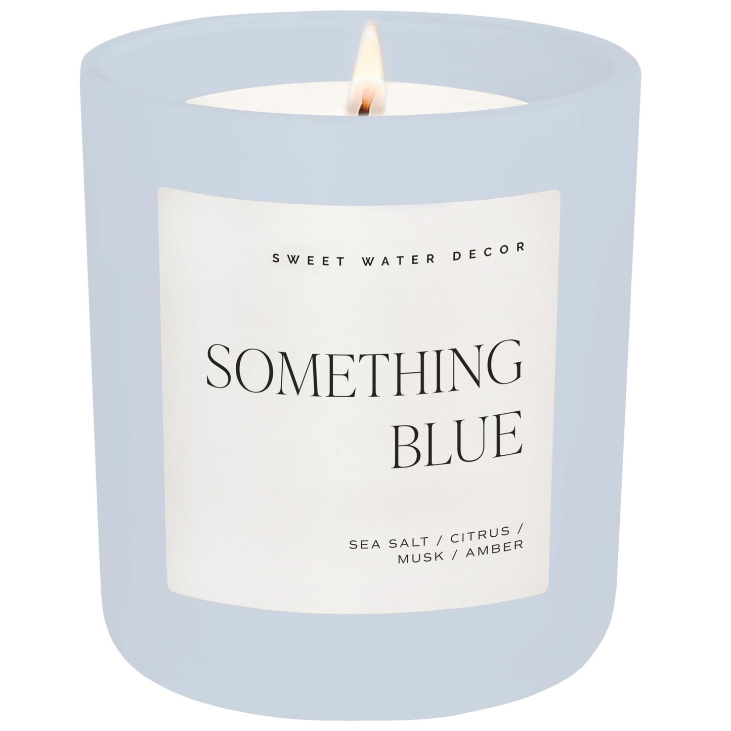 Sweet Water Decor Something Blue Candle, Non-Toxic Soy Wax with Lemon, Cedarwood, Cinnamon, Vetiver, Amber & Musk, 15 oz Jar, 70 Hours Burn Time - Bridal Shower Decoration and Gift for Future Wife