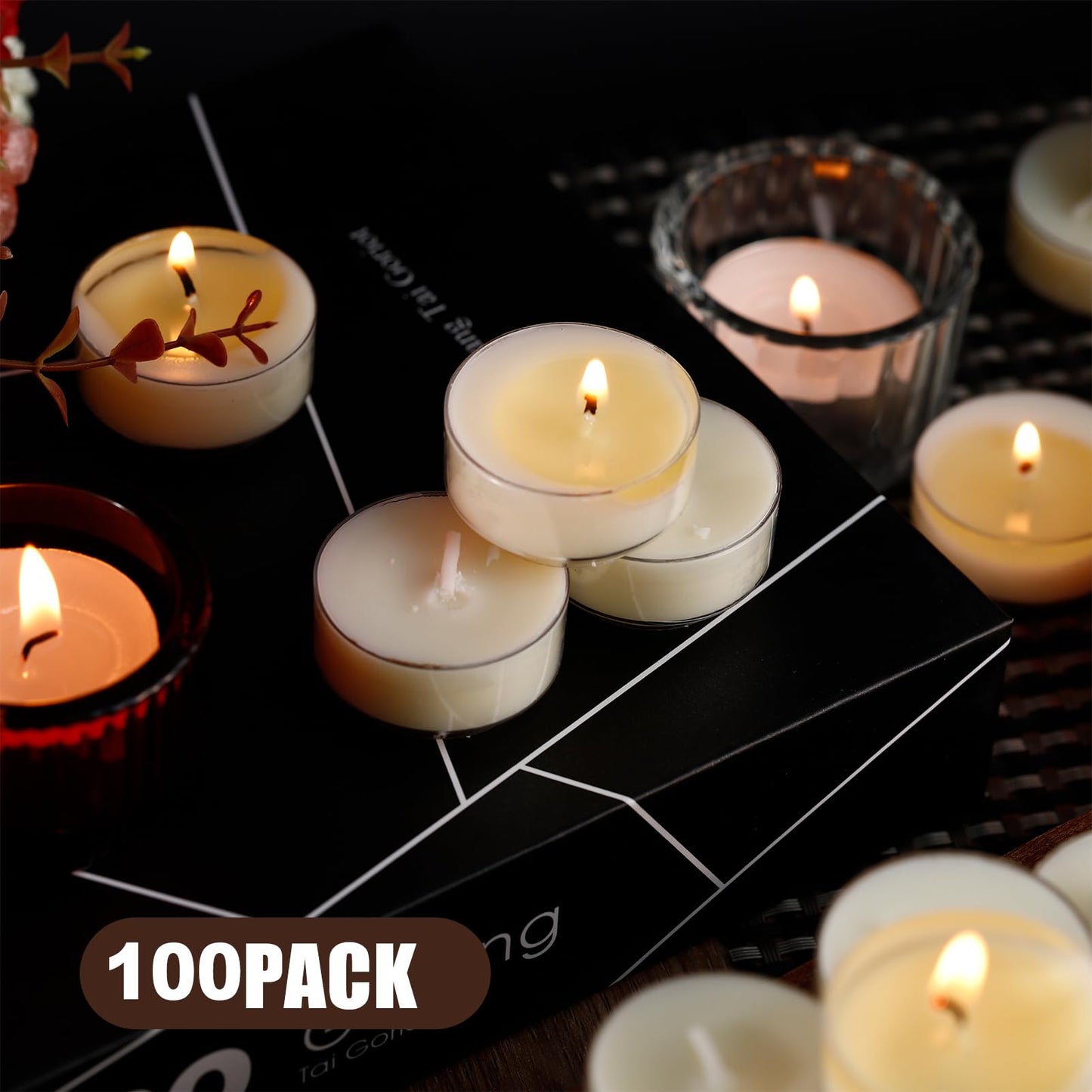 Loccmat 100 Pack Soy Tea Lights Candles,Tealight Candles Bulk,Unscented Natural White Tealight Candle,4 Hours Long Burning,Mini Tea Light Candle for Dinner,Weddings,Emergency,Home Decor