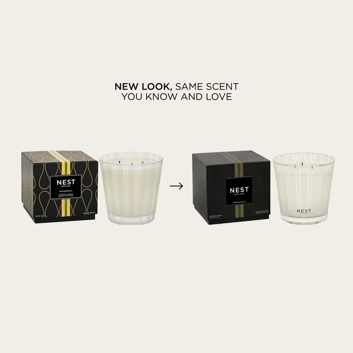 NEST New York Scented 3-Wick Candle, Grapefruit - 21.2 oz - Up to 100-Hour Burn Time - Reusable Glass Vessel