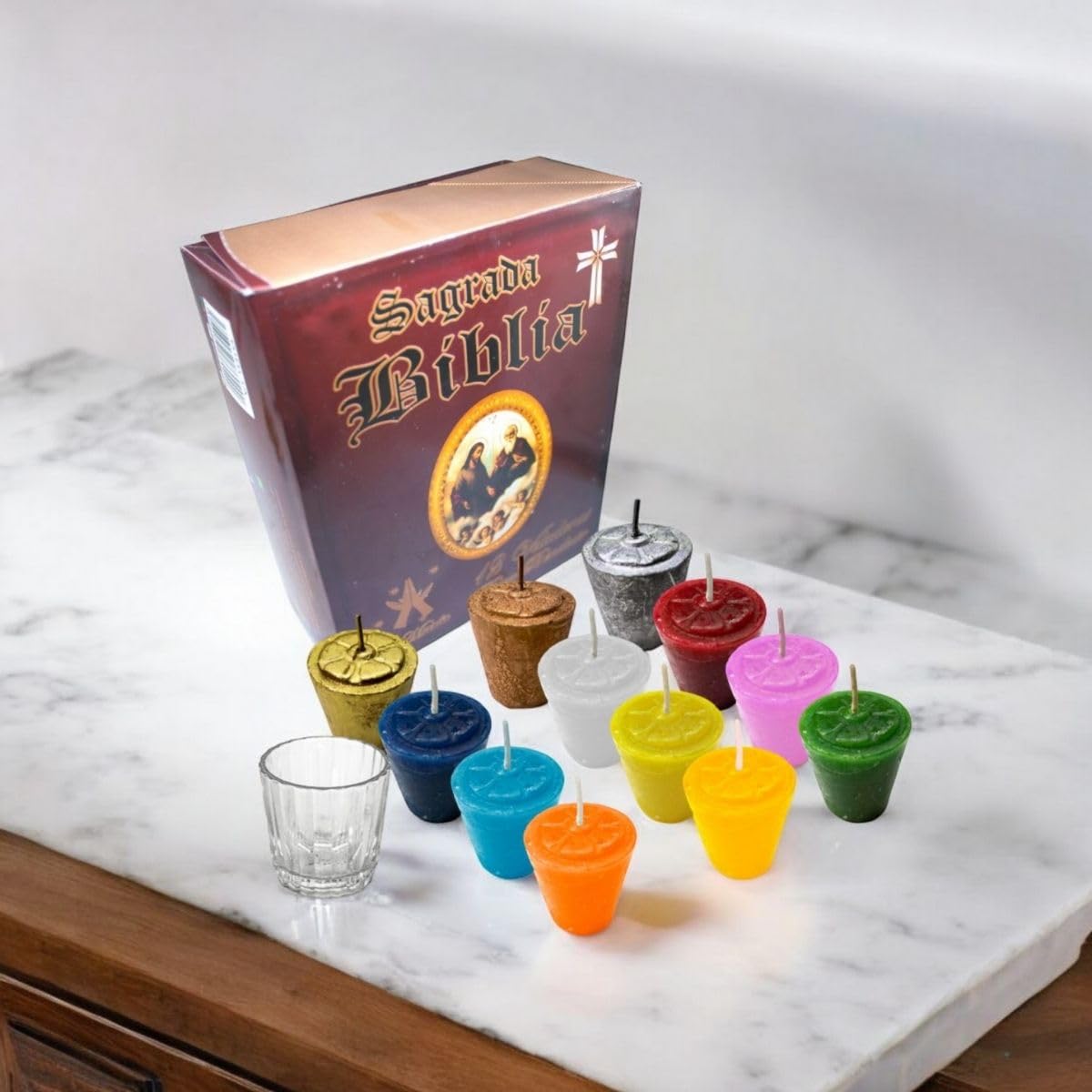 12 Divine Providence Votive Candles Set | Multicolor Prayer Scented Candles | Holy Bible Box | New Year Tradition | Monthly Blessing | 5x4.5 cm (1.97 x 1.77 inches)